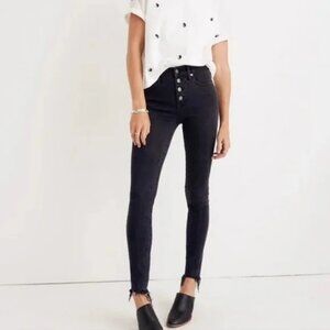 Madewell black raw hem button fly 9” high rise skinny jeans 30T